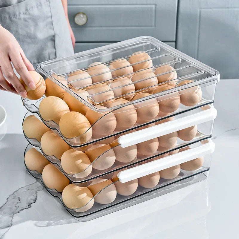 Automatic Slide Egg Organizer – 54-Egg Fridge Storage Box Egg Storage Organizer PLUSH