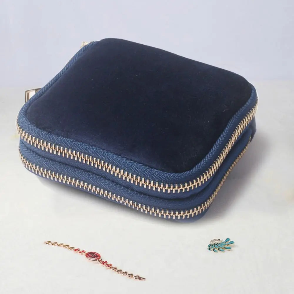 Blue Velvet Double-Layer Jewelry Storage Bag | Large Capacity Jewelry Storage Bag PLUSH