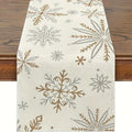 Snowflake Christmas Table Runner – Gold & Silver Off-White Christmas Table Runner PLUSH A 33X90Cm
