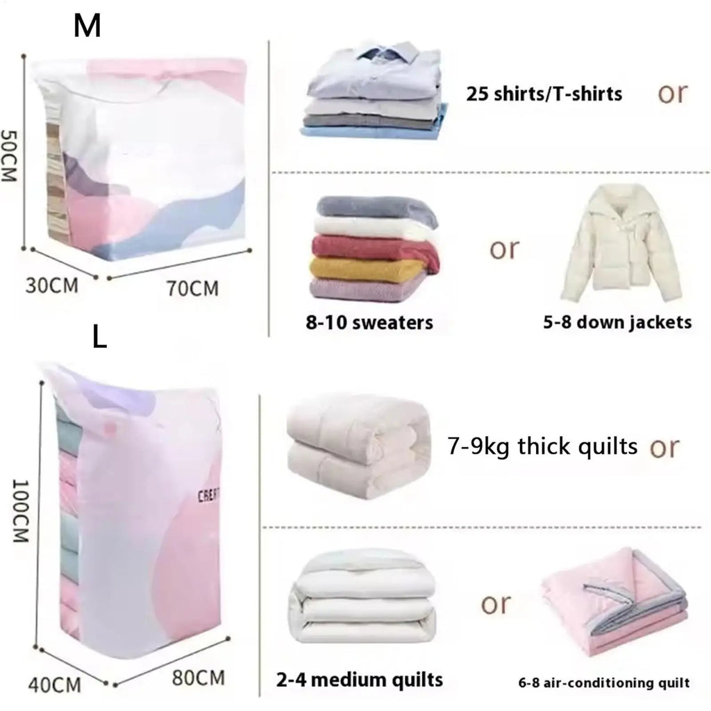 Large Vacuum Storage Bags No Pump – Clothes & Blanket Organizer Vacuum Storage Bag PLUSH