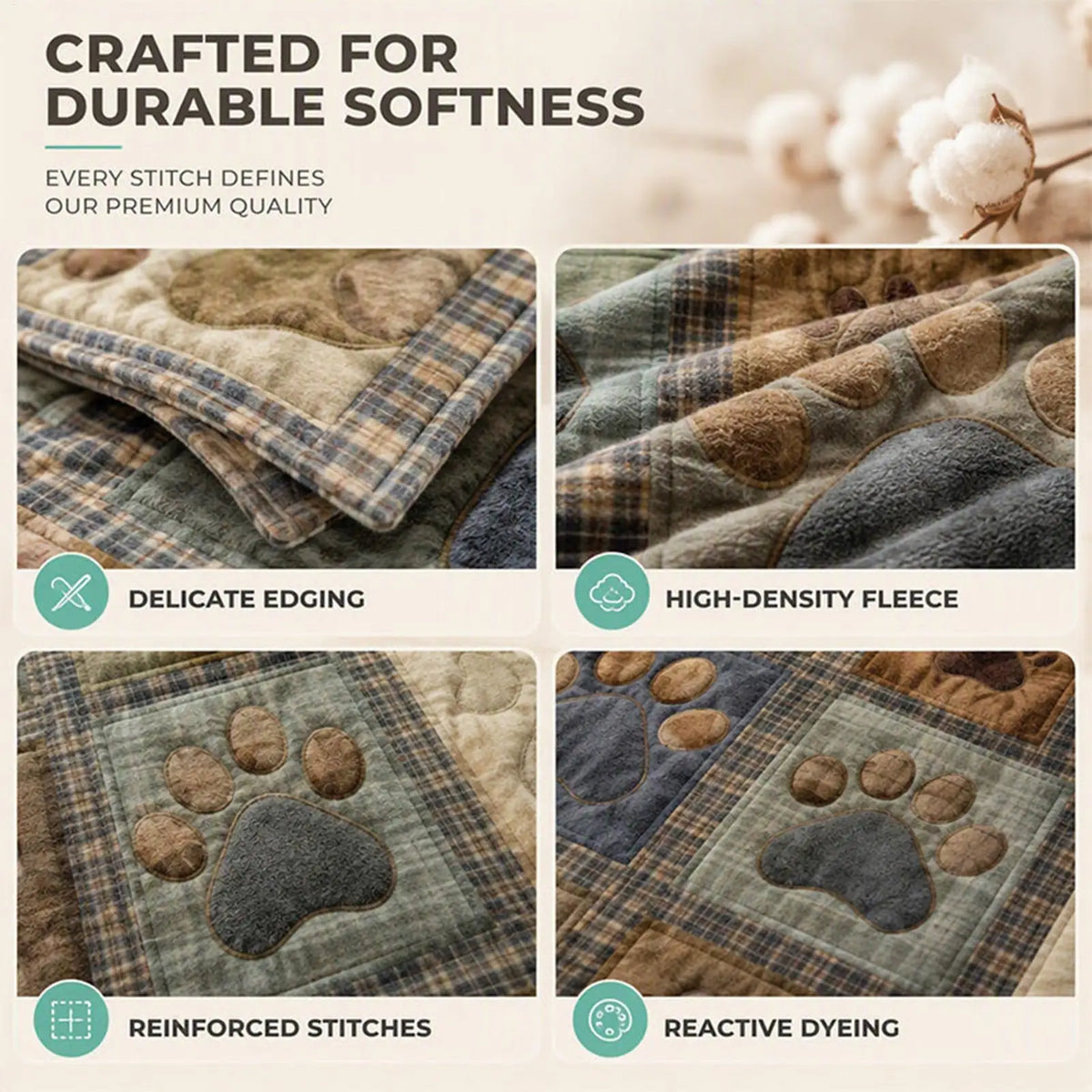 Flannel Paw Print Throw Blanket – Soft Multicolor Home Decor Flannel Throw Blanket PLUSH