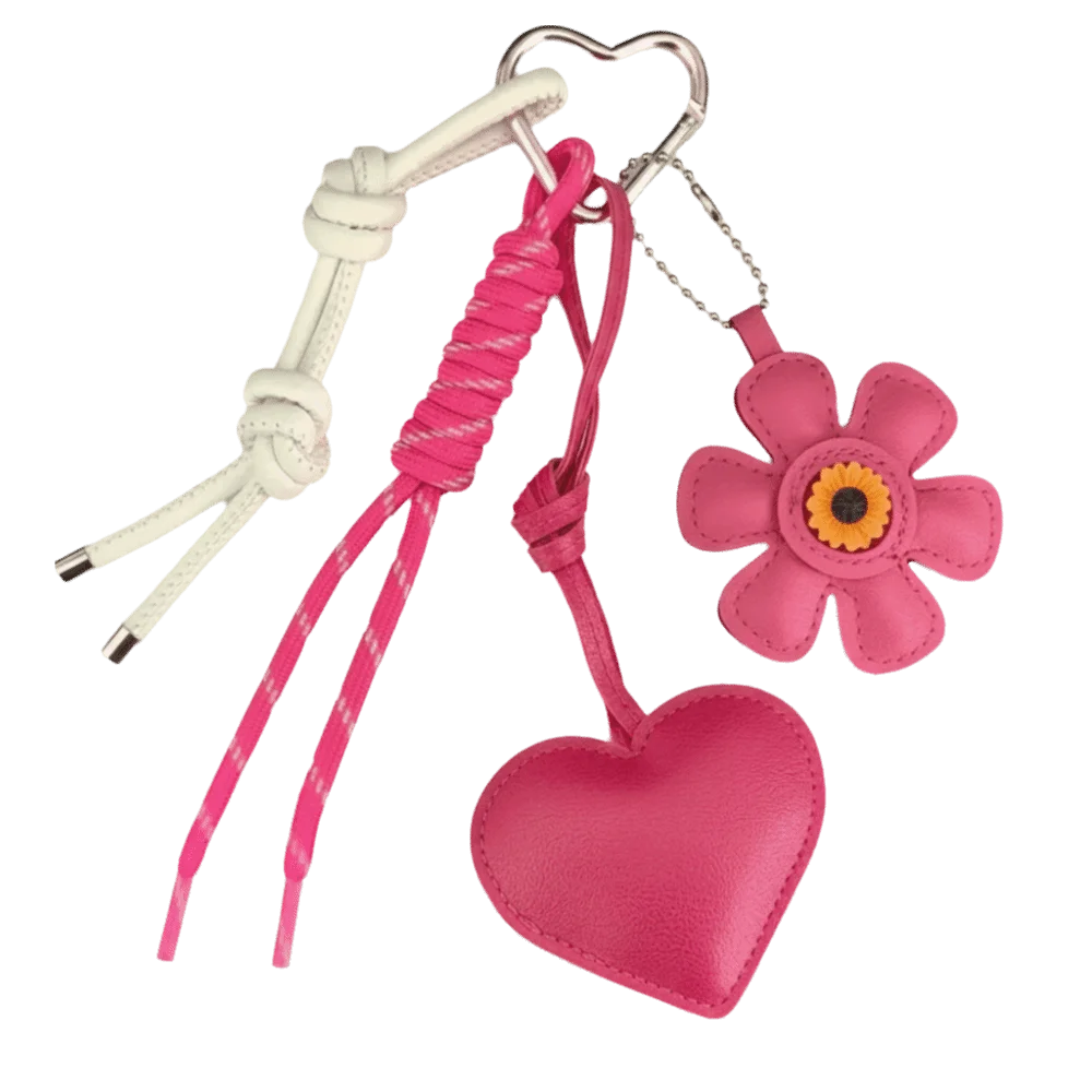 Vintage Sunflower Heart Bag Charm Keychain – PU & Alloy Bag Charm Keychain PLUSH Rose Red