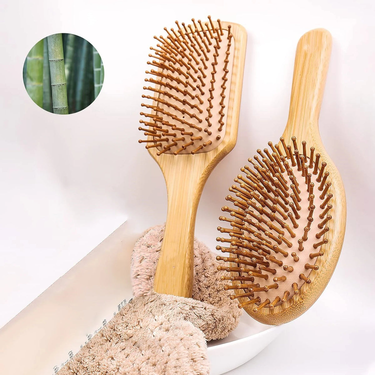 Natural Bamboo Paddle Hair Brush – Air Cushion Scalp Massager Bamboo Hair Brush PLUSH