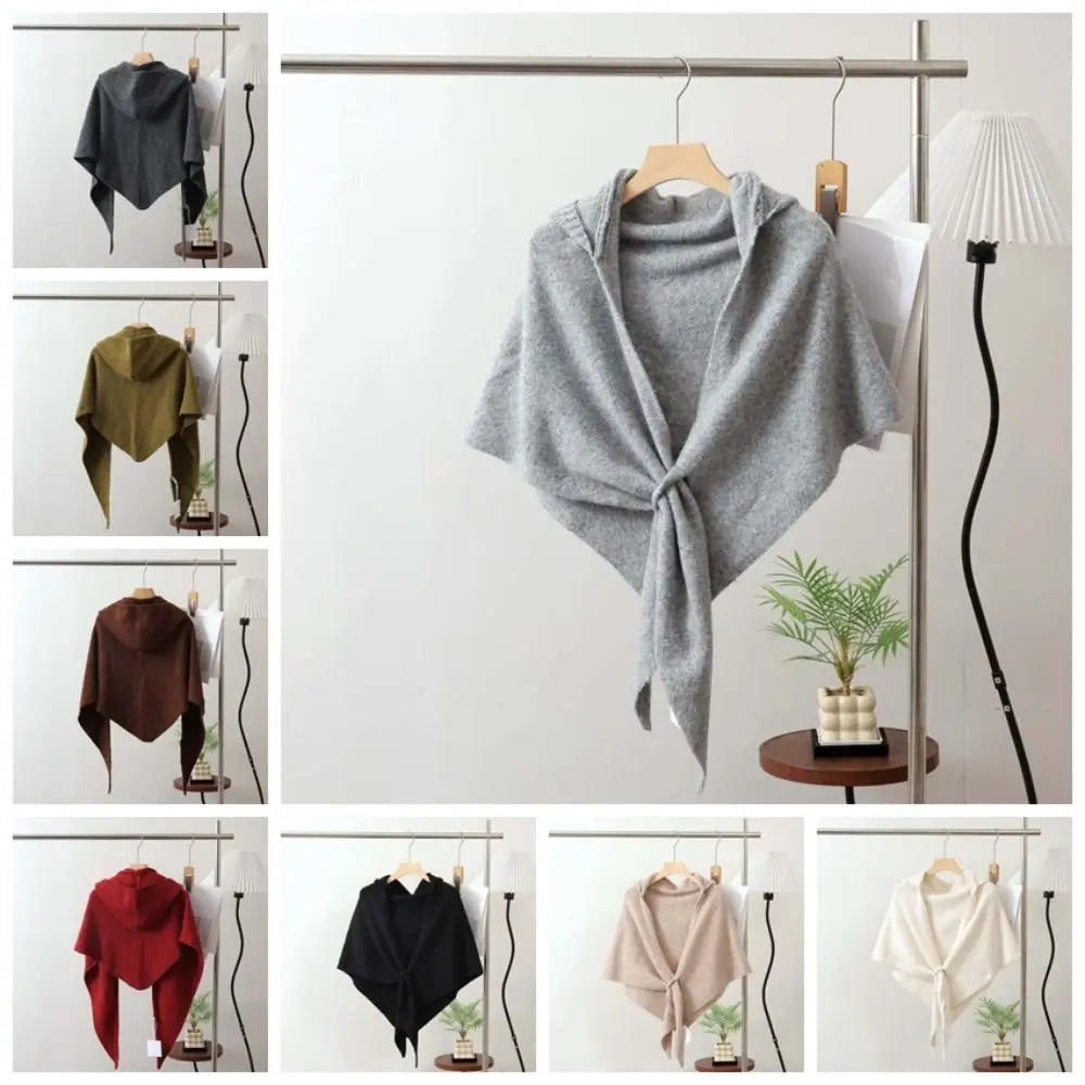 Women's Hooded Triangle Scarf Shawl – Knit Polyester Wrap Hooded Scarf Shawl PLUSH