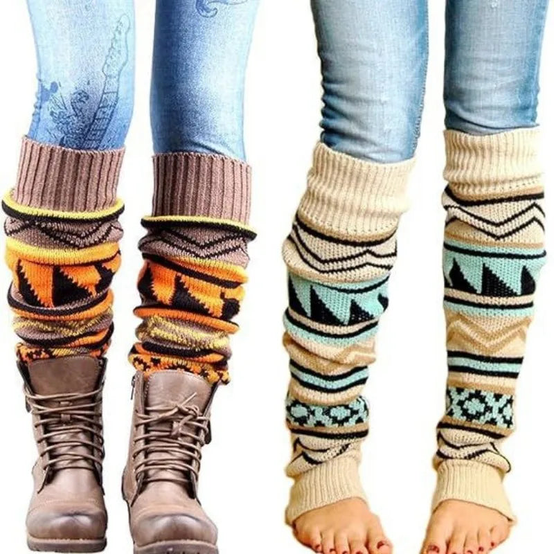 Bohemian Knit Leg Warmers – Color Block Boot Socks for Women Knit Leg Warmers PLUSH