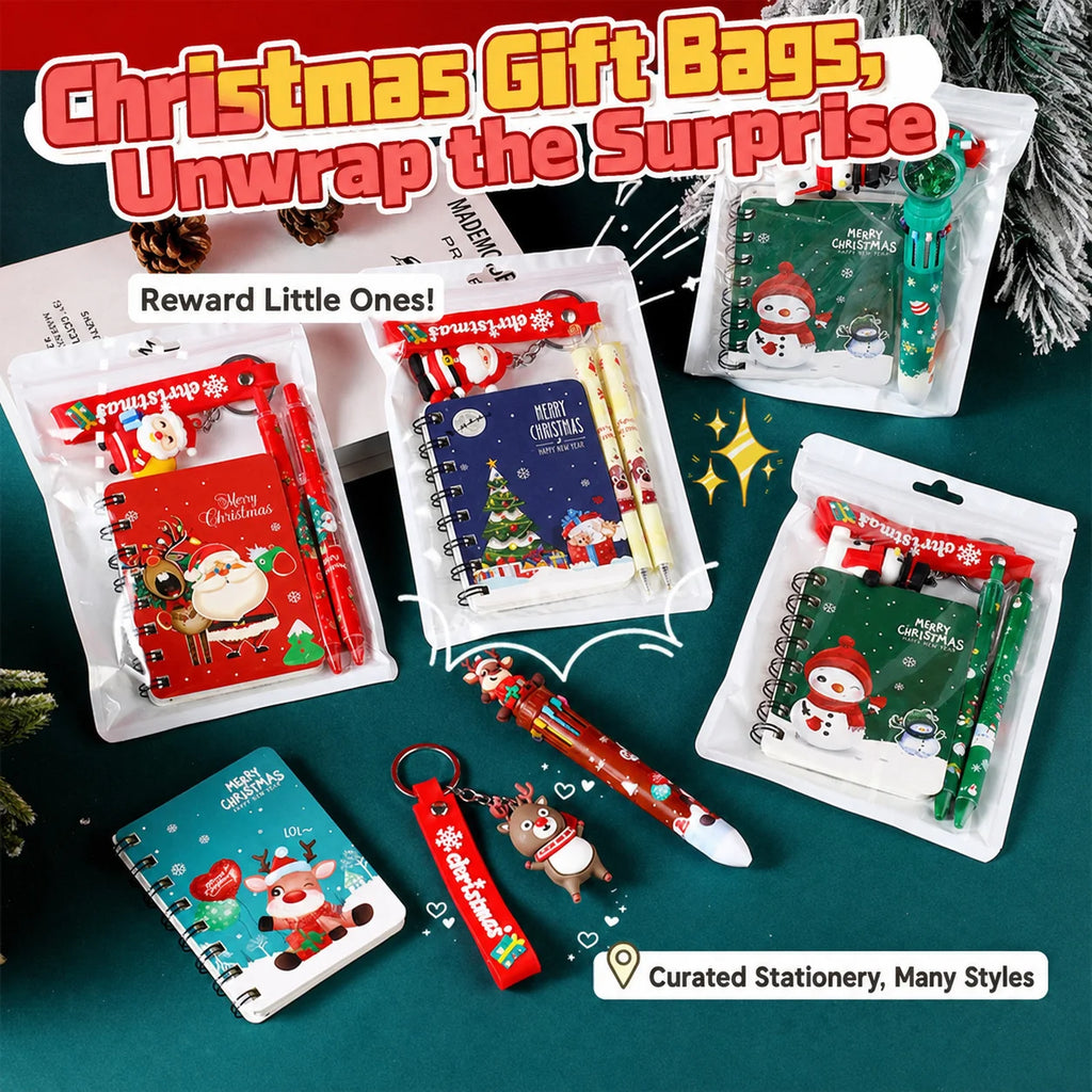 Christmas Stationery Set – Kids Notebook, Pen & Keychain Gift Holiday Stationery Set PLUSH