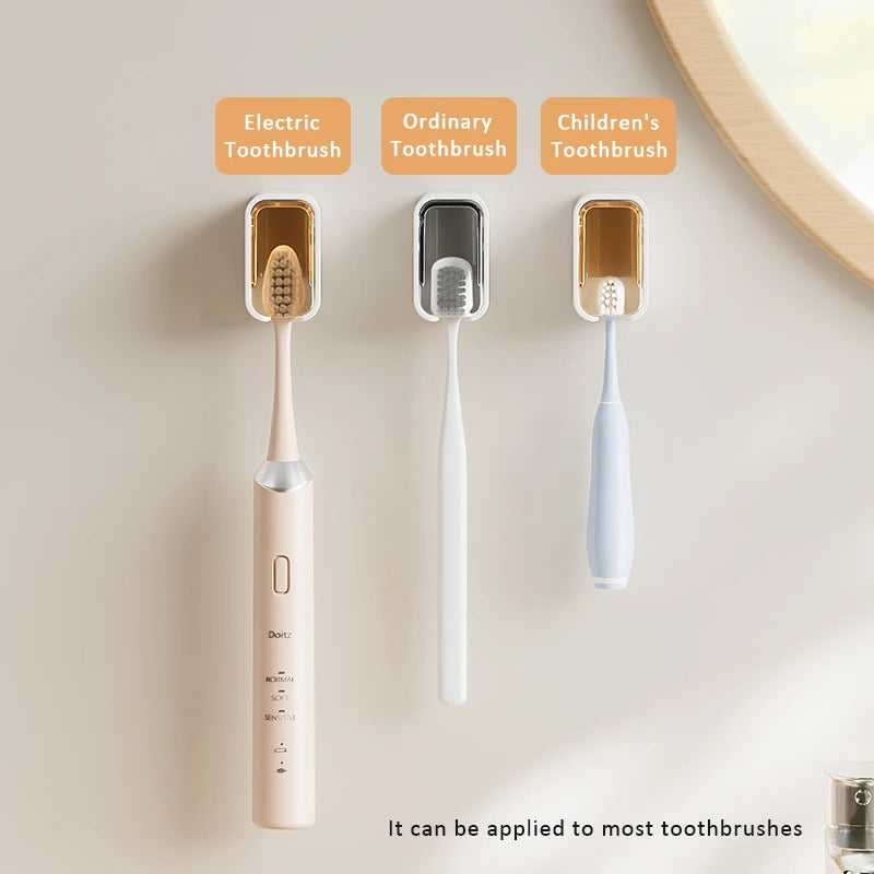Wall Mount Toothbrush Holder with Dustproof Cover | No Drill Toothbrush Holder PLUSH