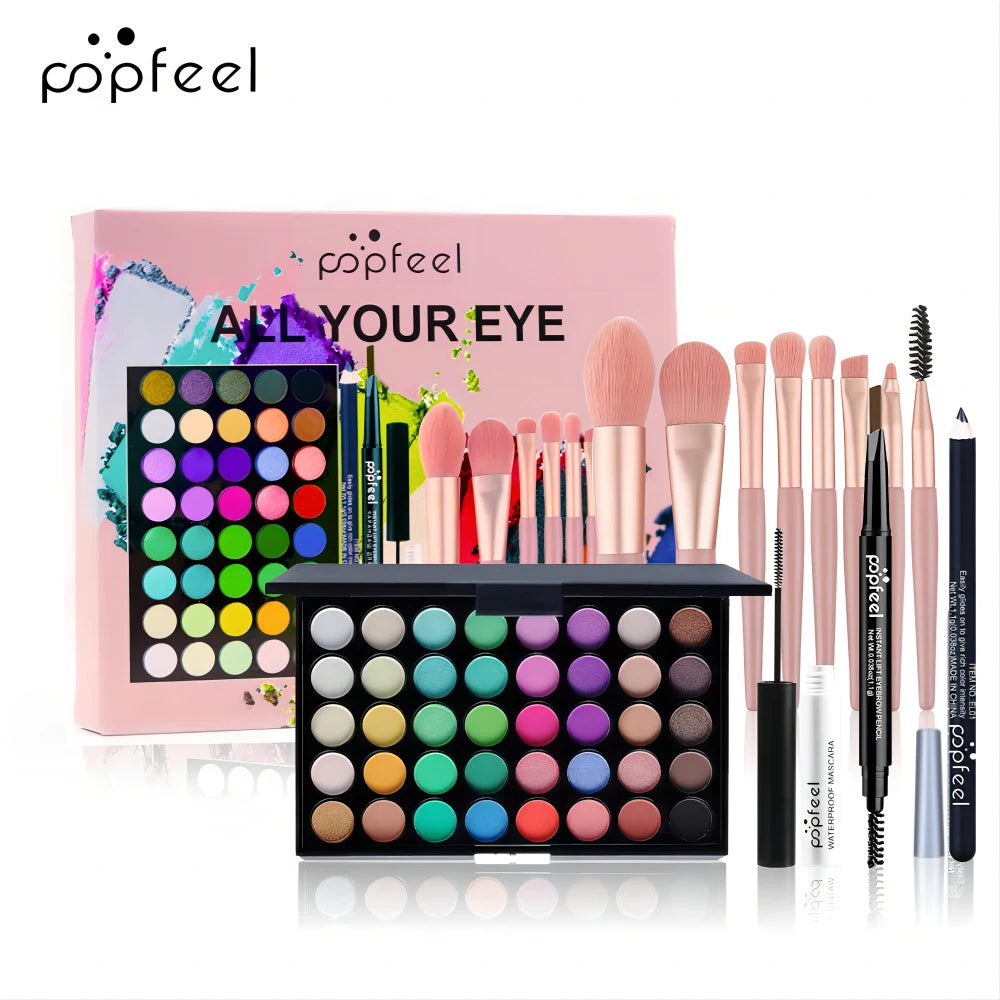 POPFEEL Eye Makeup Set – Palette, Eyeliner, Mascara & 8 Brushes Eye Makeup Set PLUSH SET002B