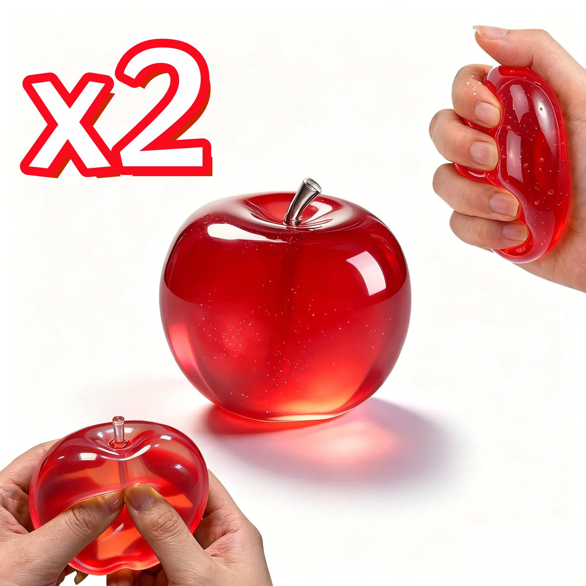 Glitter Crystal Apple Squishy Ball – 3D Sensory Fidget Toy Sensory Fidget Toy PLUSH Red Apple x 2