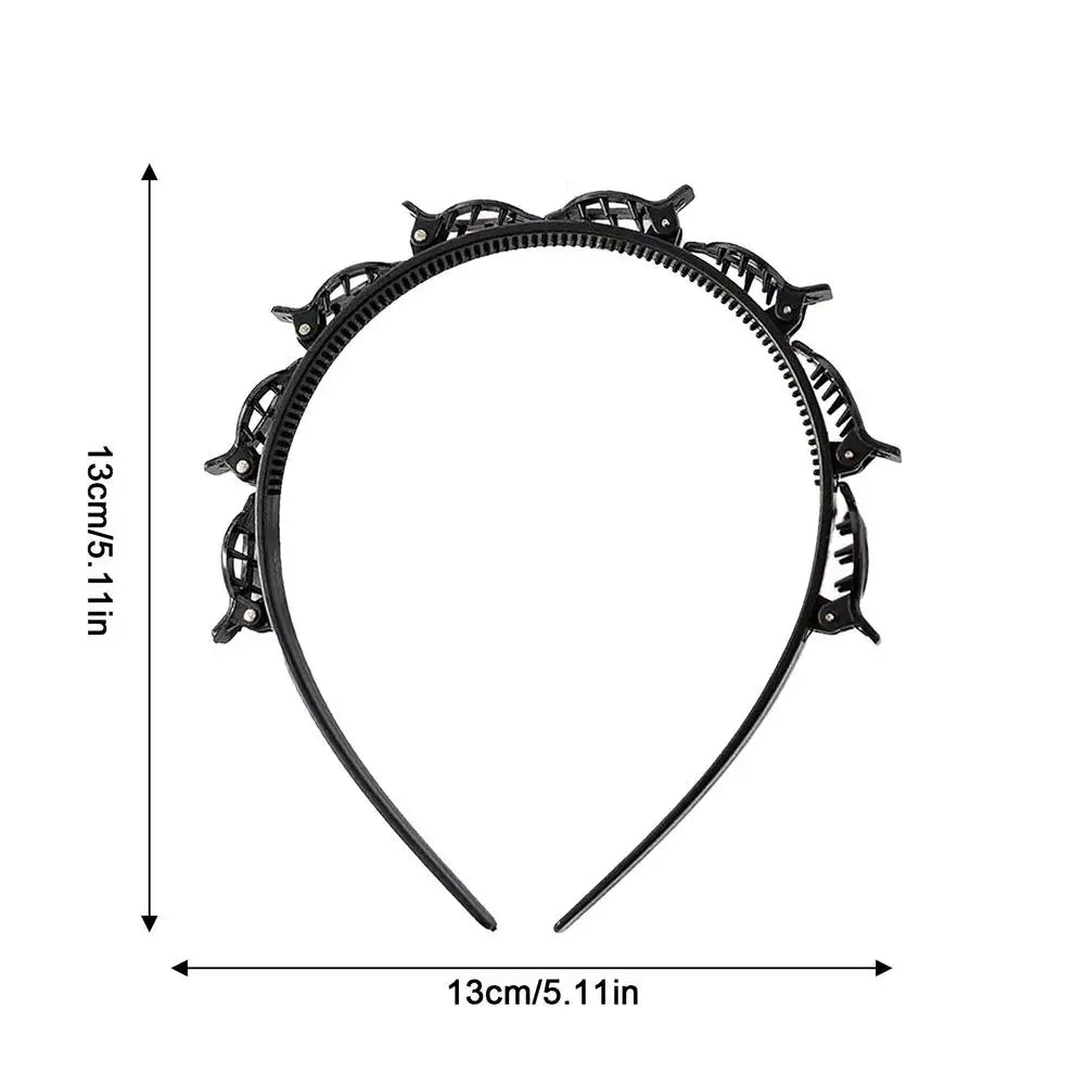 Women's Headband with Clips – Twist Plait Hair Hoop Hairpin Clip Headband PLUSH Black