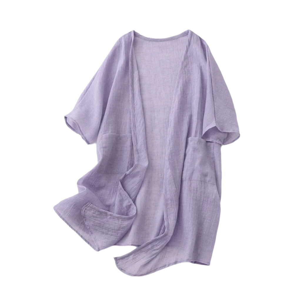 Women's Loose Linen Cardigan – Lightweight Summer Cover-Up Women's Cardigan PLUSH Purple XXL