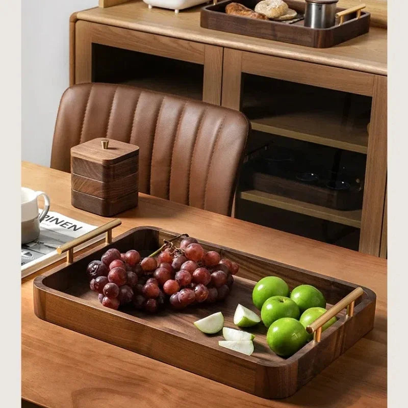 Vintage Solid Wood Serving Tray with Brass Handles | Handcrafted Wood Serving Tray PLUSH