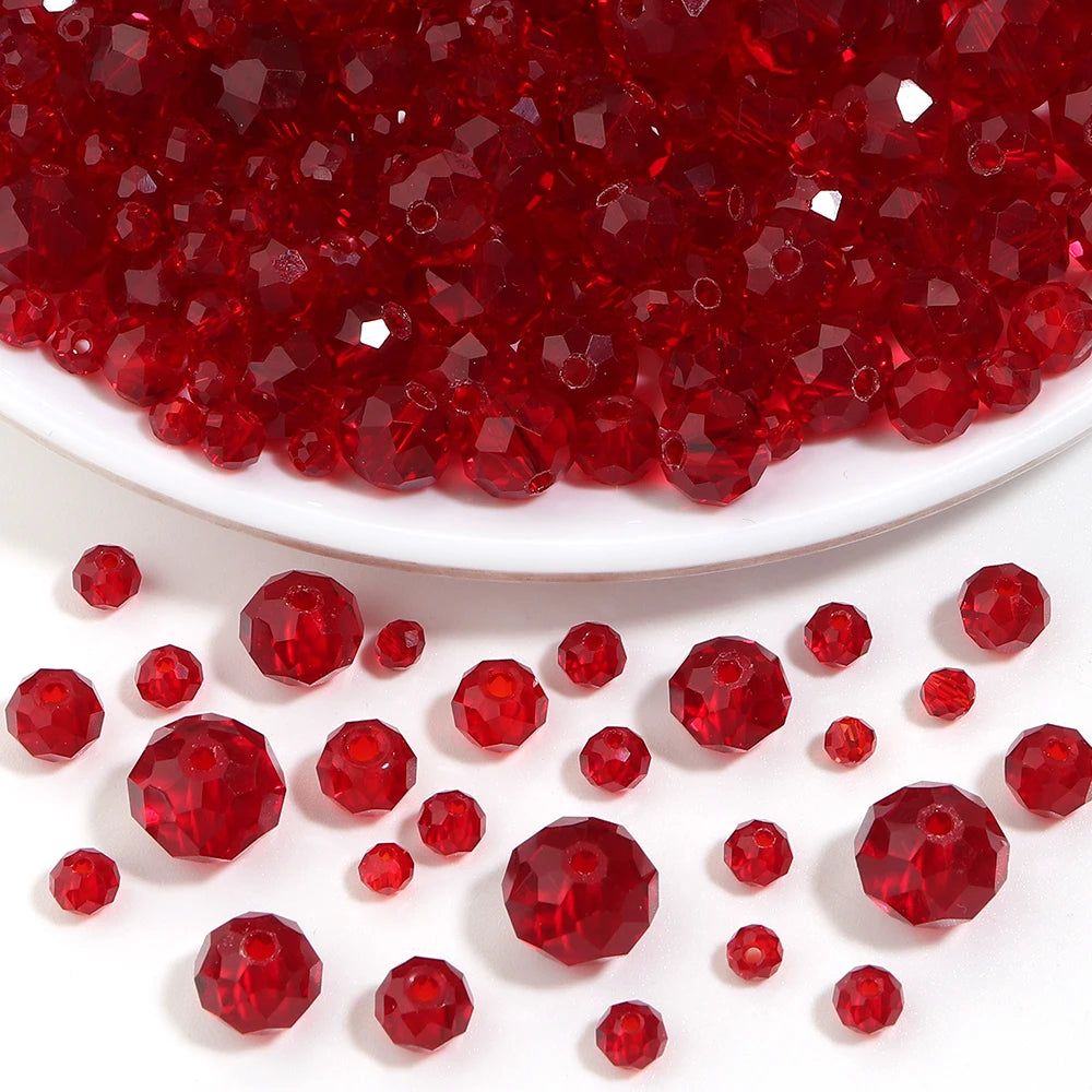 Red Faceted Glass Rondelle Spacer Beads 50-200pcs | DIY Jewelry Glass Spacer Beads PLUSH