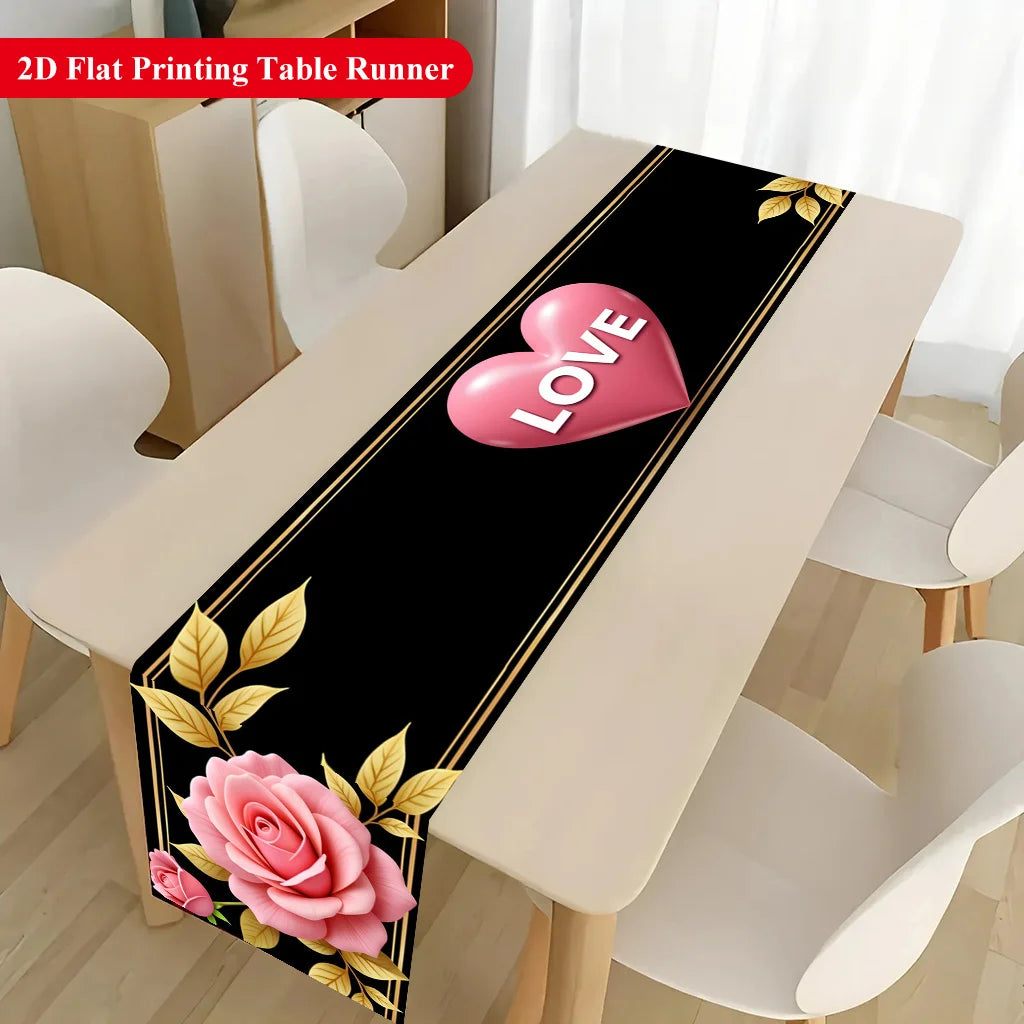 Pink Rose Heart Table Runner – Valentine's Day Décor Table Runner PLUSH