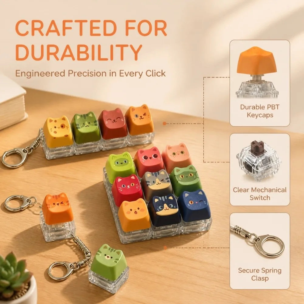 Cute Cat Keycap Keychain – Fidget Clicker Button Keychain Novelty Keychain PLUSH