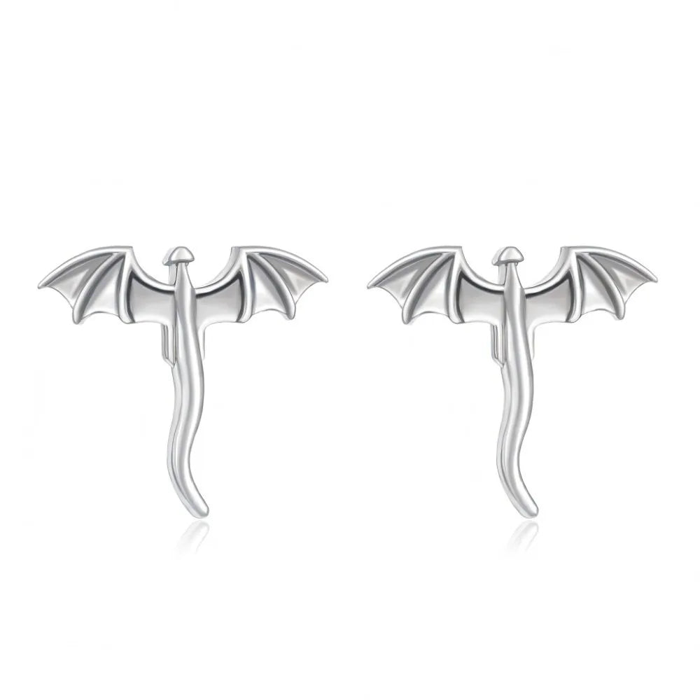 Vintage Dragon Stud Earrings – Unique Flying Dragon Metal Studs Dragon Stud Earrings PLUSH Silver