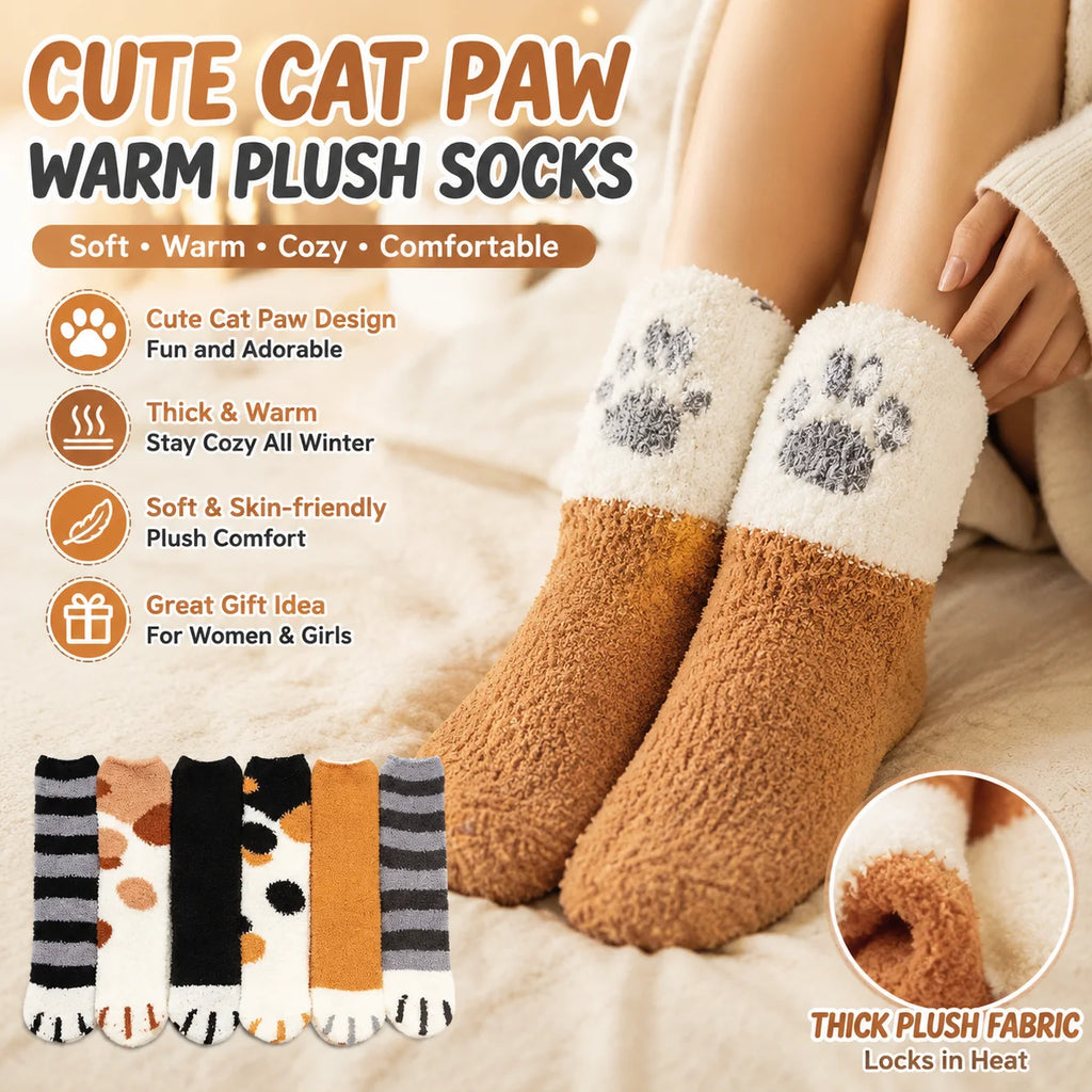 Women's Plush Coral Fleece Cat Paw Socks – 10pc Winter Set Plush Fleece Socks PLUSH