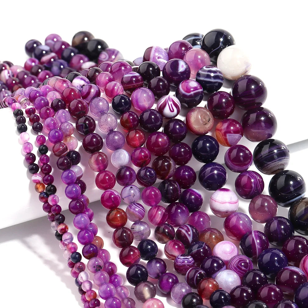 Purple Stripe Agate Beads 4–12mm | Natural Stone DIY Jewelry Natural Stone Beads PLUSH