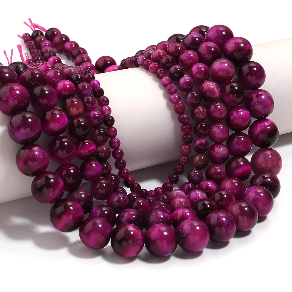 Hot Pink Tiger's Eye Spacer Beads 4–12mm | DIY Jewelry Making Natural Stone Beads PLUSH