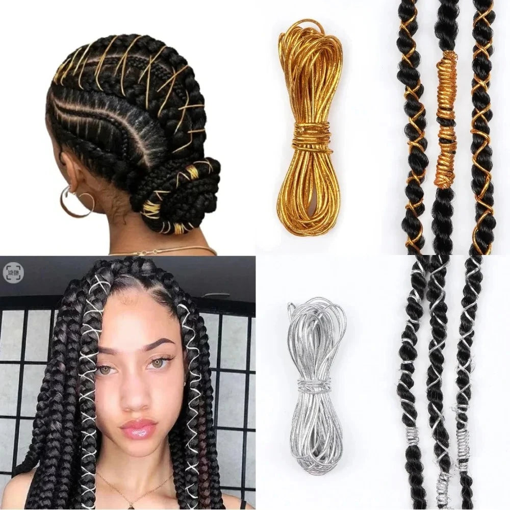 Silver Gold Shimmer Braiding Hair Cord – 5m Elastic Rope Hair Braiding Cord PLUSH