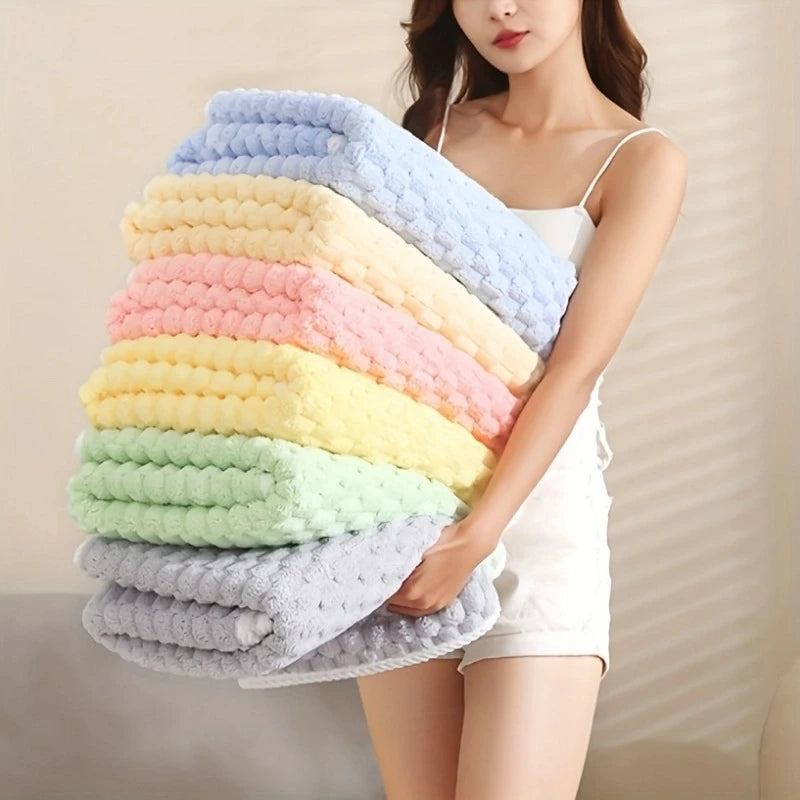 PLUSH 70x140cm Waffle Weave Bath Towel | Quick Dry Coral Fleece Bath Towel PLUSH