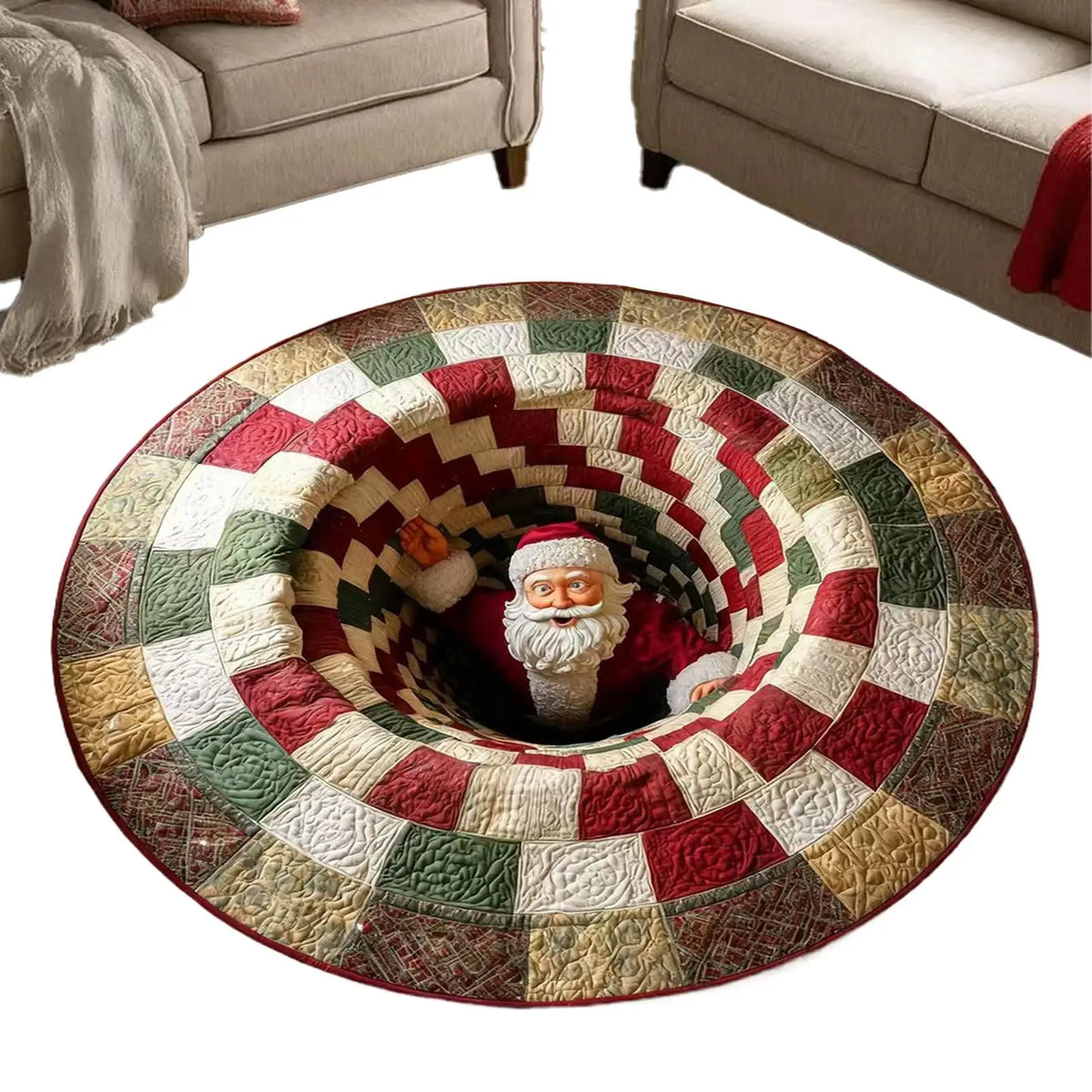 Christmas 3D Illusion Santa Gnome Rug – Non-Slip Holiday Mat Holiday Area Rug PLUSH