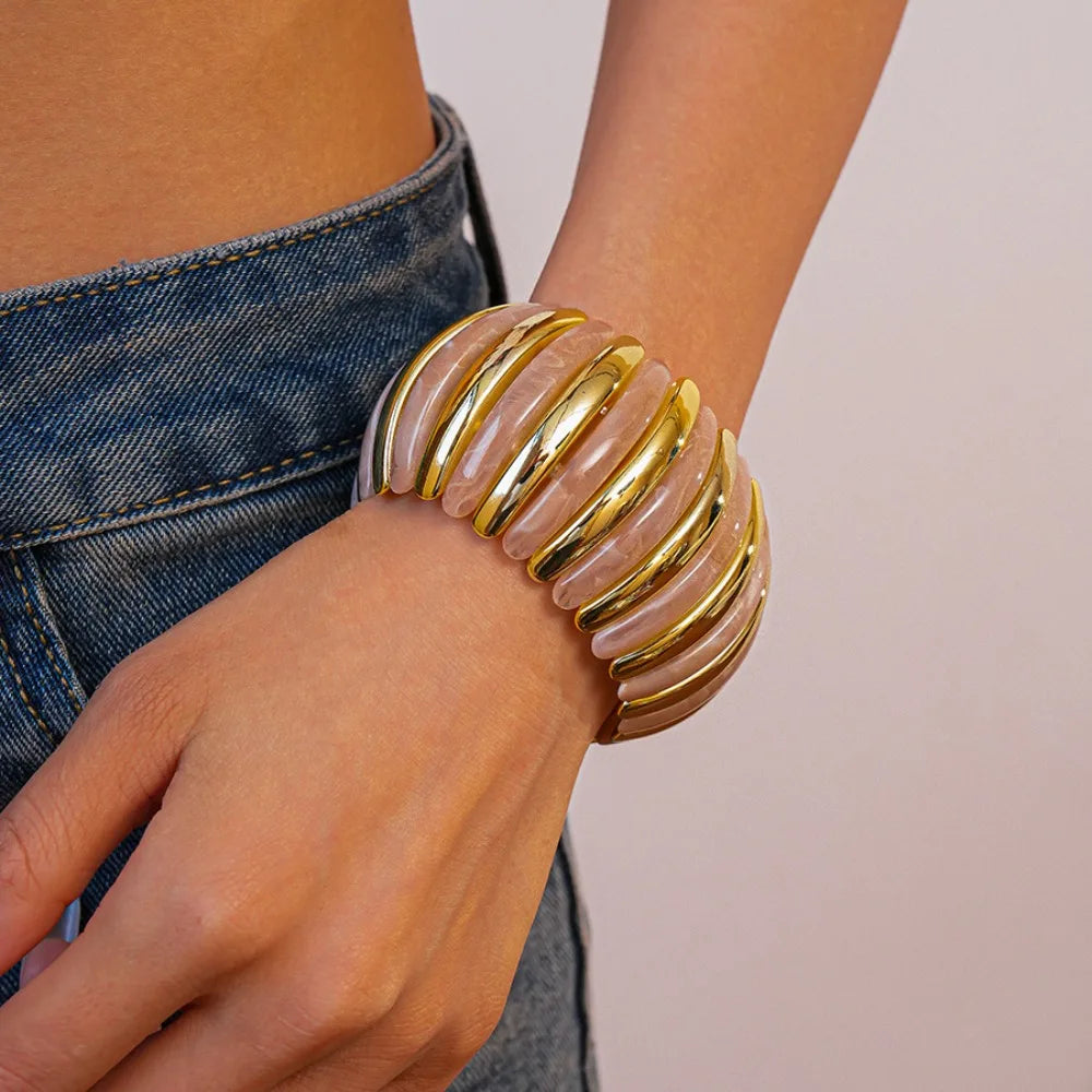 Bohemian Geometric Wide Chunky Acrylic Bangle for Women Chunky Bangle Bracelet PLUSH Beige