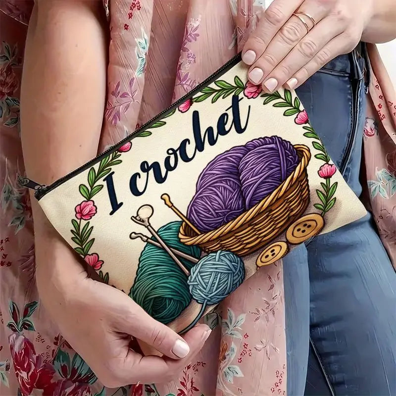 Yarn Knitting Print Makeup Bag – Zipper Pouch for Women Cosmetic Zipper Bag PLUSH