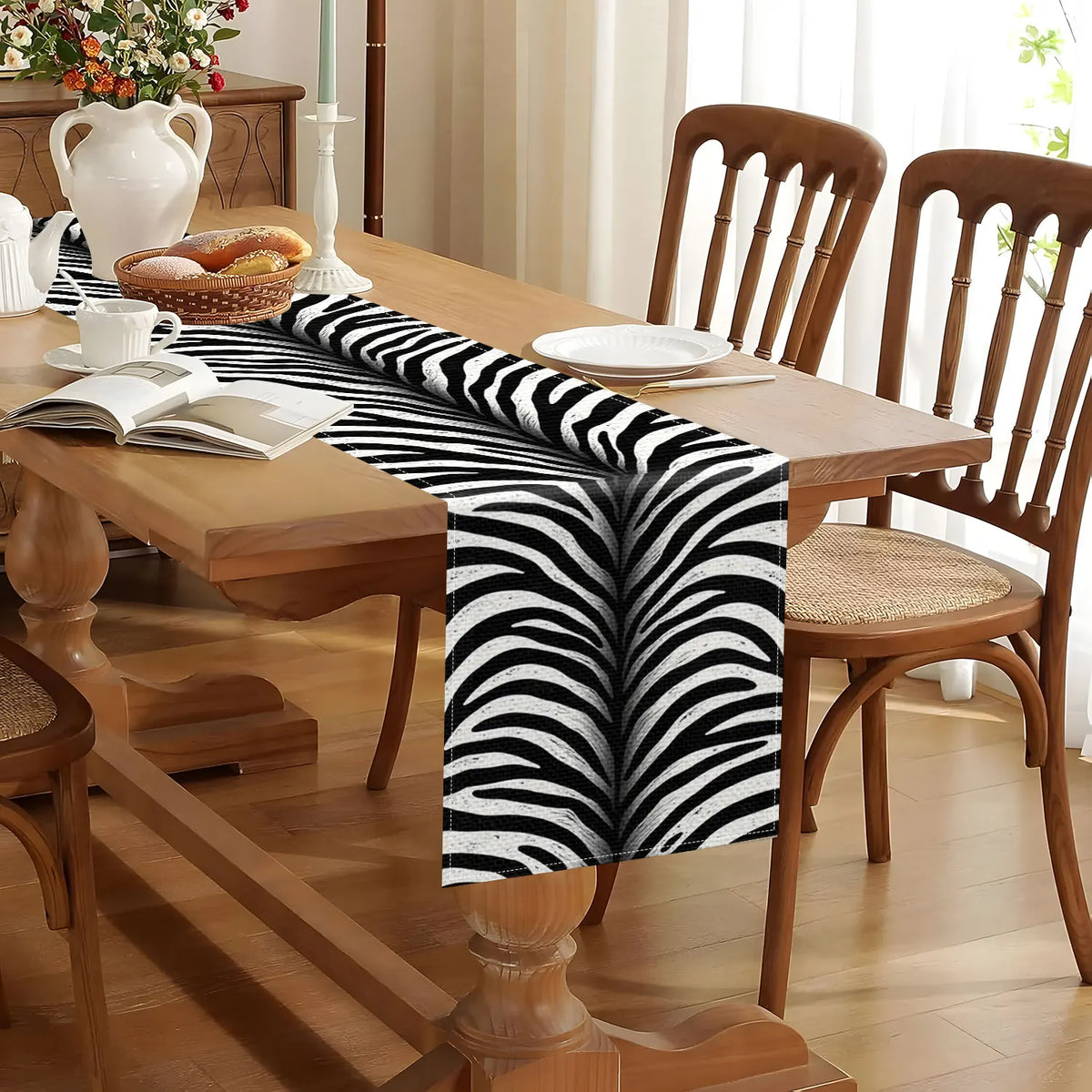 Zebra Print Table Runner – Black & White Animal Theme Décor Table Runner PLUSH