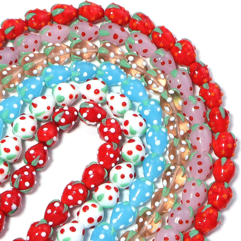 5pcs Strawberry Glass Lampwork Beads | Czech Crystal DIY Jewelry Glass Lampwork Beads PLUSH