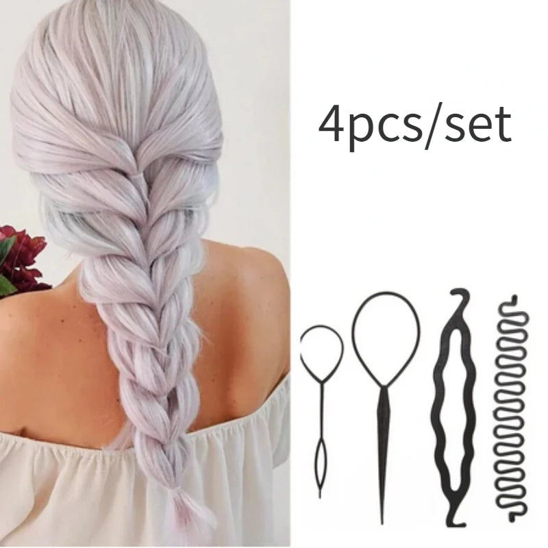 French Braid & Fishbone Braid Styling Tool – DIY Hair Braider Hair Braiding Tool PLUSH B 4pcs
