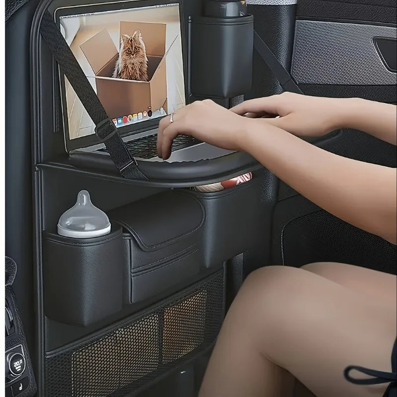 Faux Leather Car Seat Organizer – Dual Tablet & Cup Holder Car Seat Organizer PLUSH