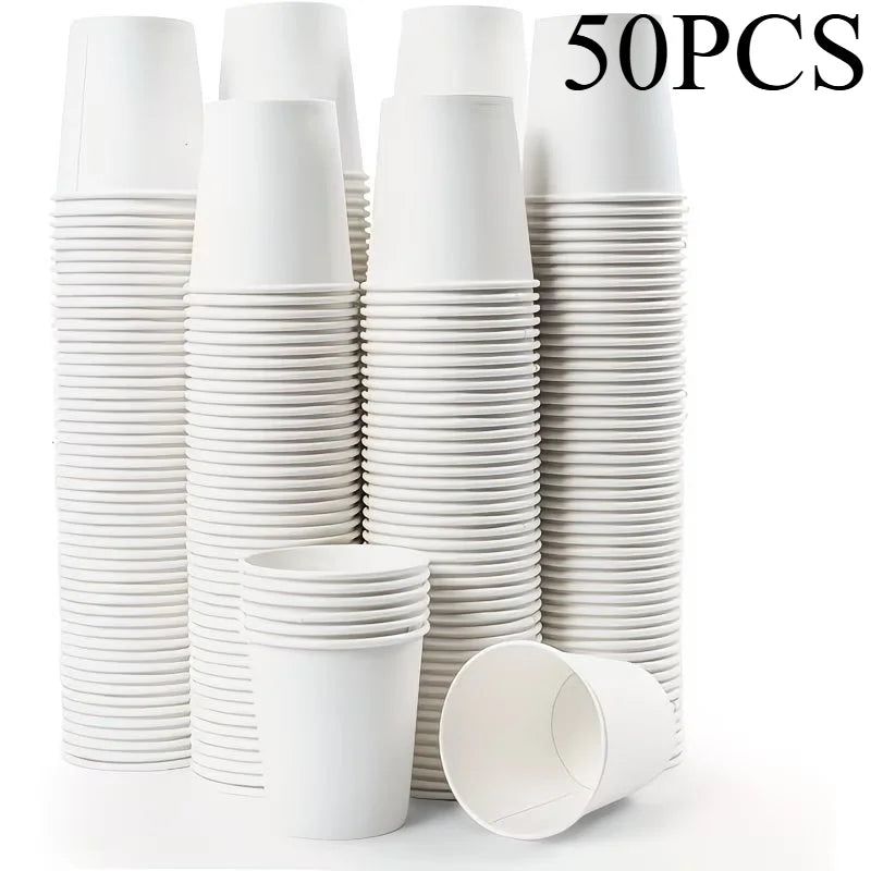 White Disposable Paper Cups 50/100pcs – Hot & Cold Drinks Disposable Paper Cups PLUSH 50PCS