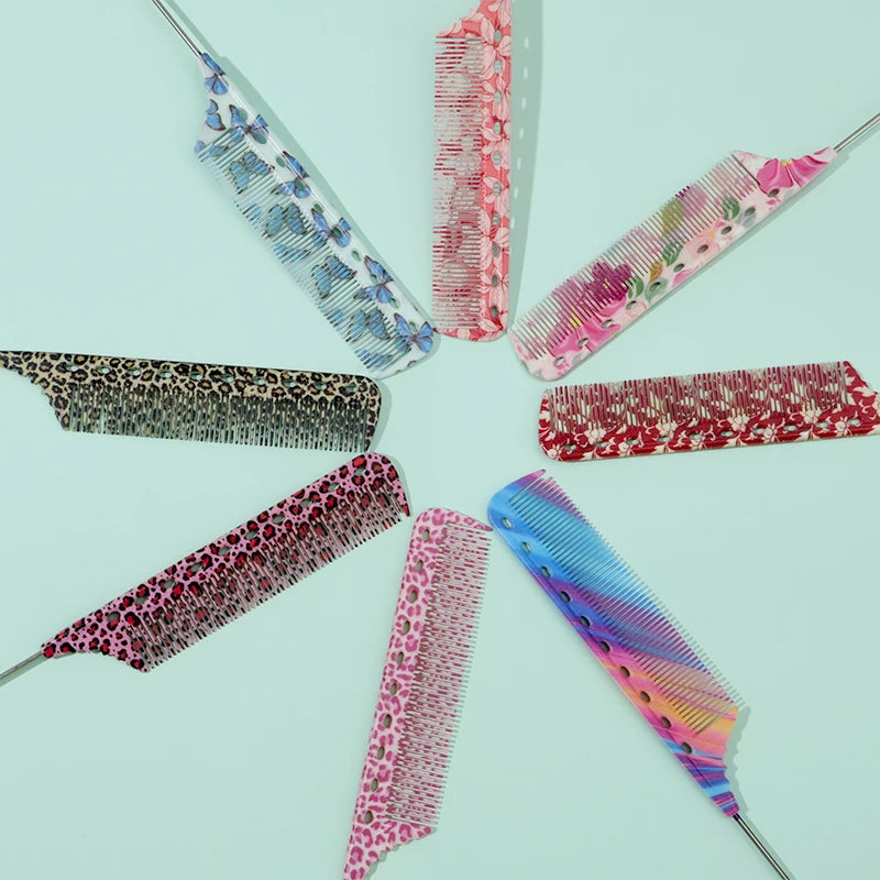 Anti-Static Rat Tail Combs – 8 Colorful Patterns | 1/3/8pcs Hair Styling Comb PLUSH