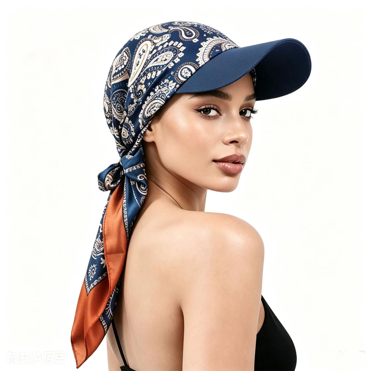 Women's Bandana Visor Hat Self-Tie Headscarf Beach Cap Visor Headscarf Hat PLUSH Coffee-colored blue- One Size