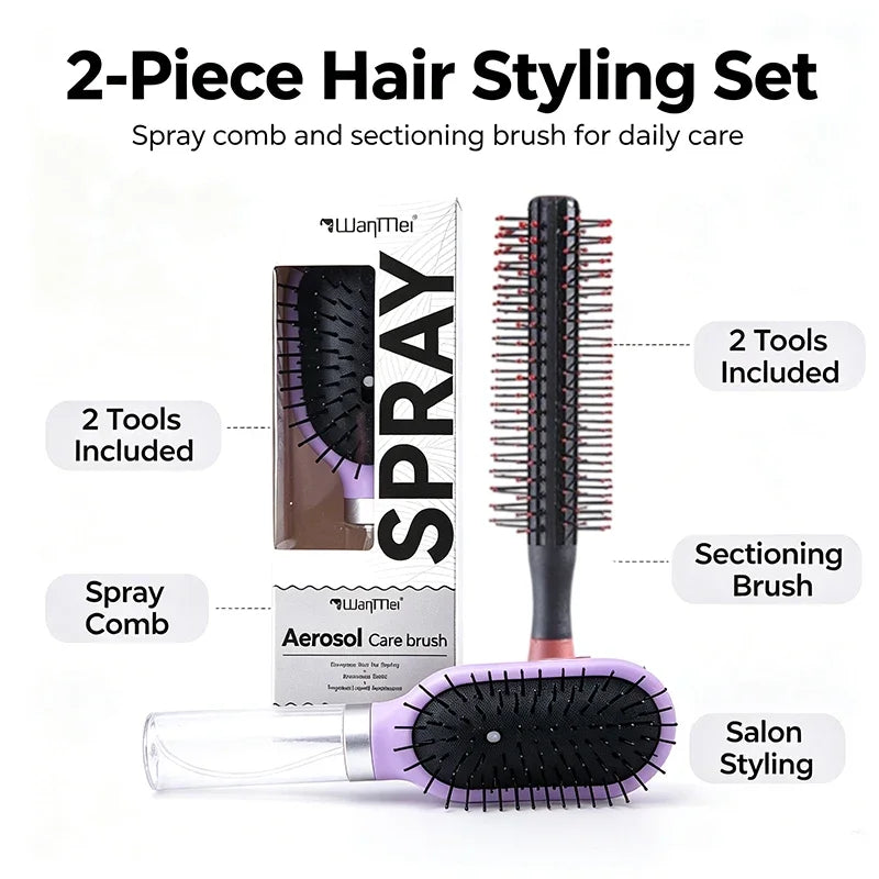 2-in-1 Spray Air Cushion Hair Brush – Detangling Curling Comb Spray Hair Brush PLUSH