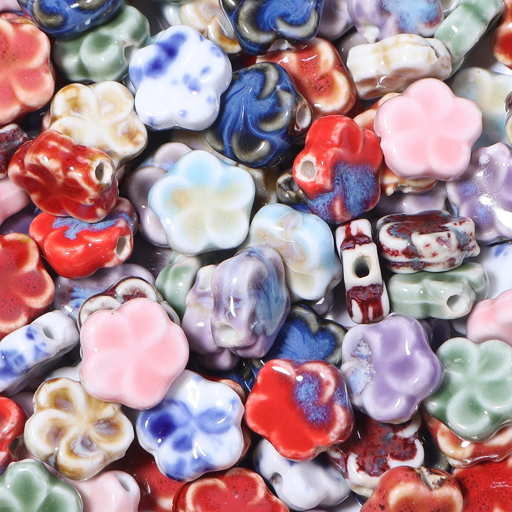 10pcs Flower Ceramic Spacer Beads 15.5mm – DIY Jewelry Making Ceramic Spacer Beads PLUSH