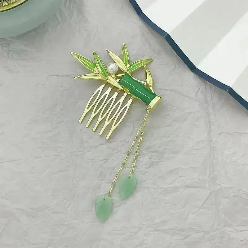 Vintage Fan Tassel Insert Comb Clip – Elegant Hair Pin Tassel Hair Clip PLUSH bamboo