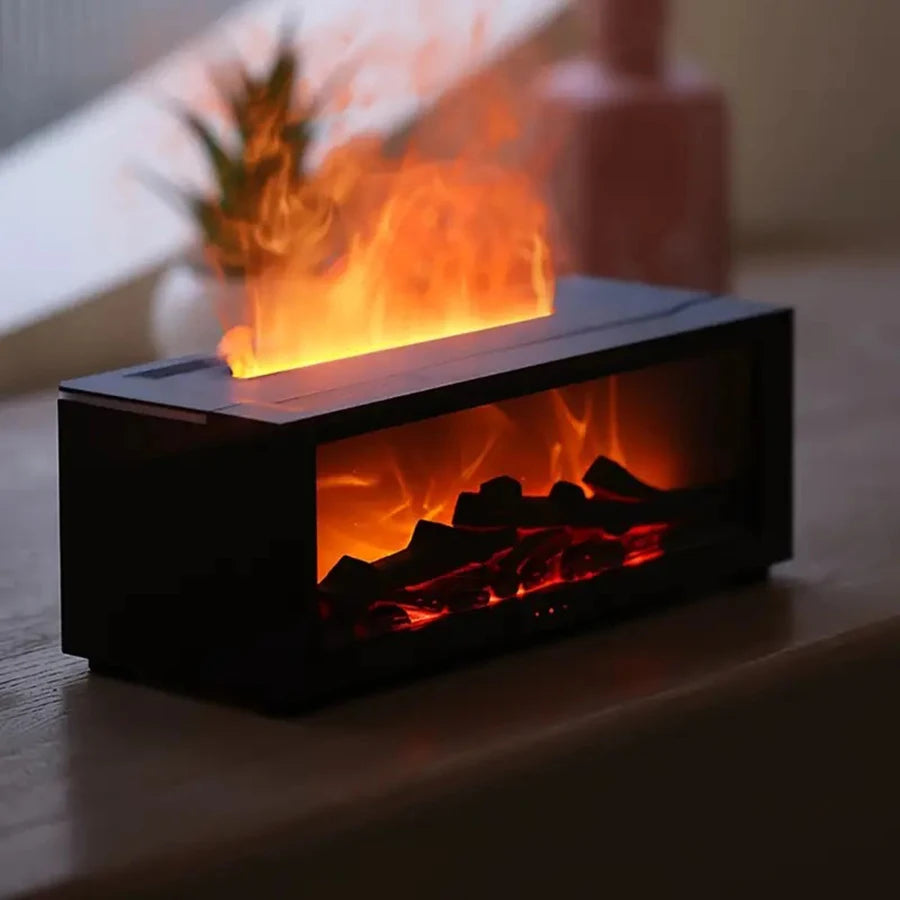 USB Fireplace Humidifier & Aromatherapy Diffuser with Remote Humidifier Diffuser PLUSH black