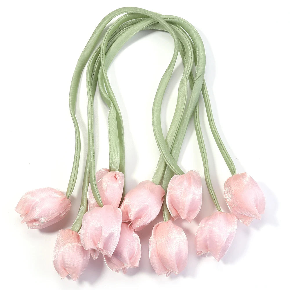 5pcs Tulip Fabric Flower Ribbons – DIY Bag Hat Clothes Decor Fabric Flower Trim PLUSH light pink