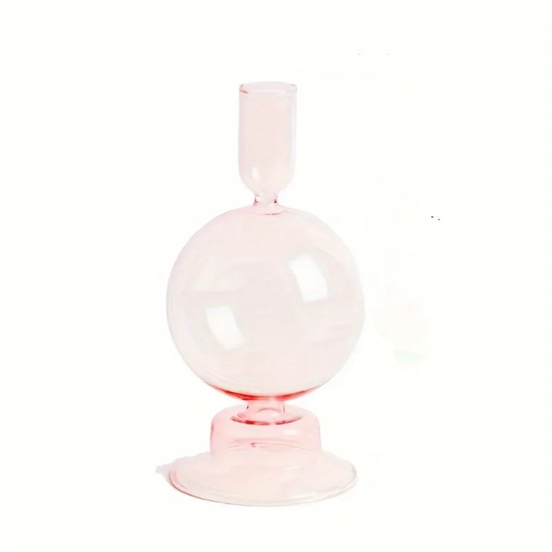Nordic Glass Candle Holder & Vase – 2-in-1 Centerpiece Glass Candle Holder PLUSH Pink