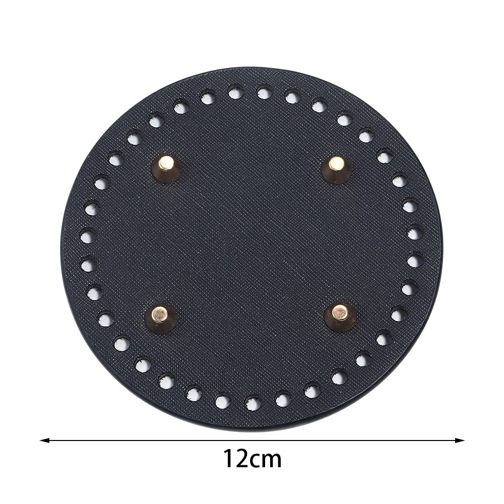 Round PU Leather Bag Base with Rivets – 12/15/18cm DIY Handbag Bag Making Base PLUSH black 12cm