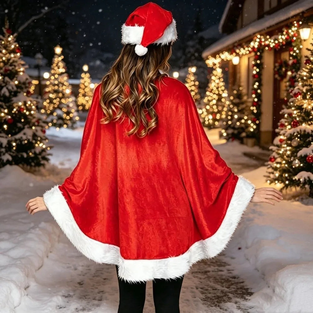 Plush Santa Claus Cloak & Hat Set – Warm Xmas Costume Christmas Costume Set PLUSH