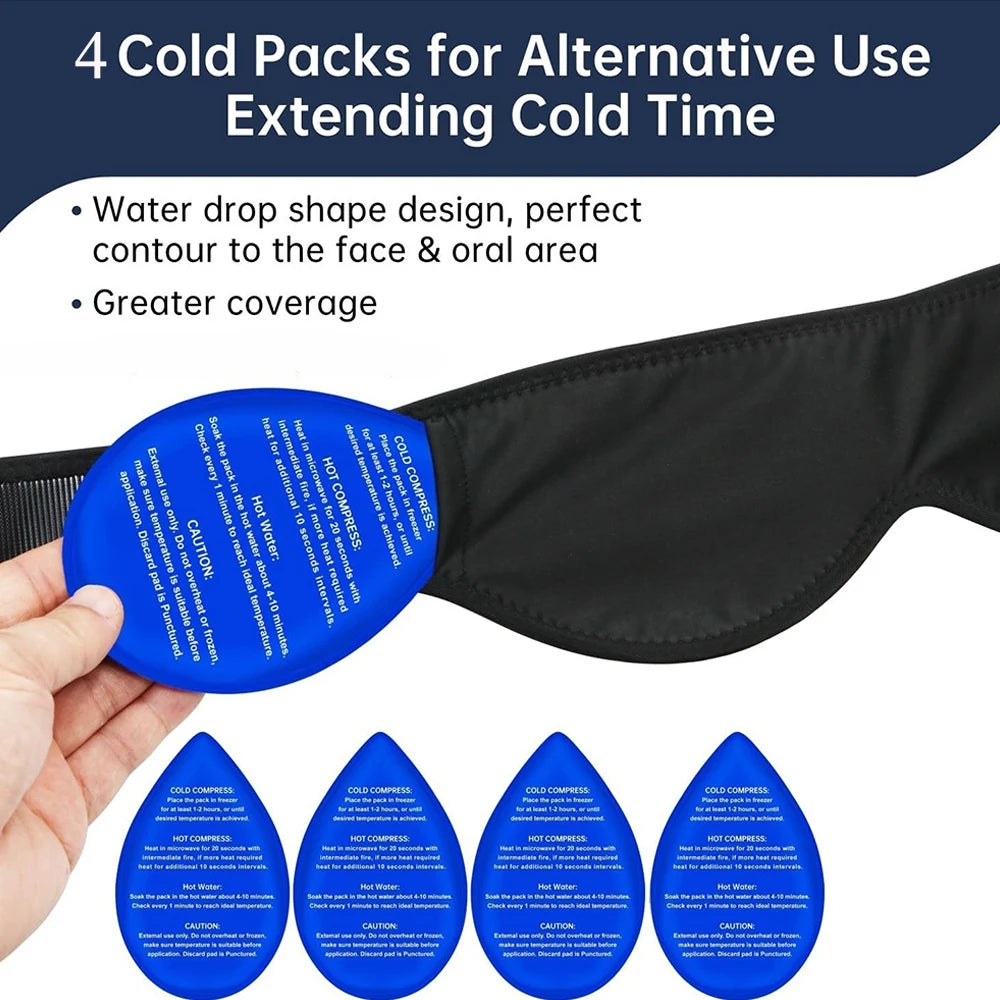 Jaw Ice Pack Head Wrap + 4 Gel Packs | Oral Surgery Recovery Cold Therapy Wrap PLUSH