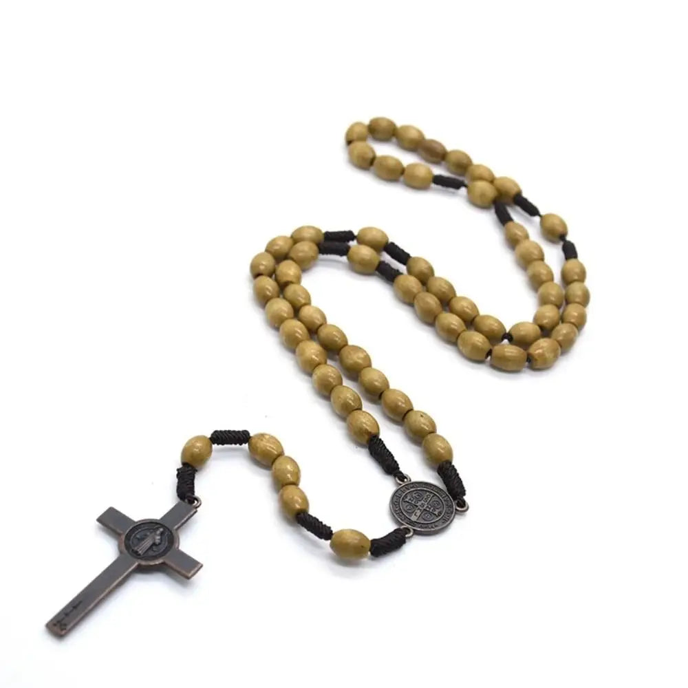 Handmade Catholic Rosary Necklace – Wood Beads & Crucifix Religious Rosary Necklace PLUSH