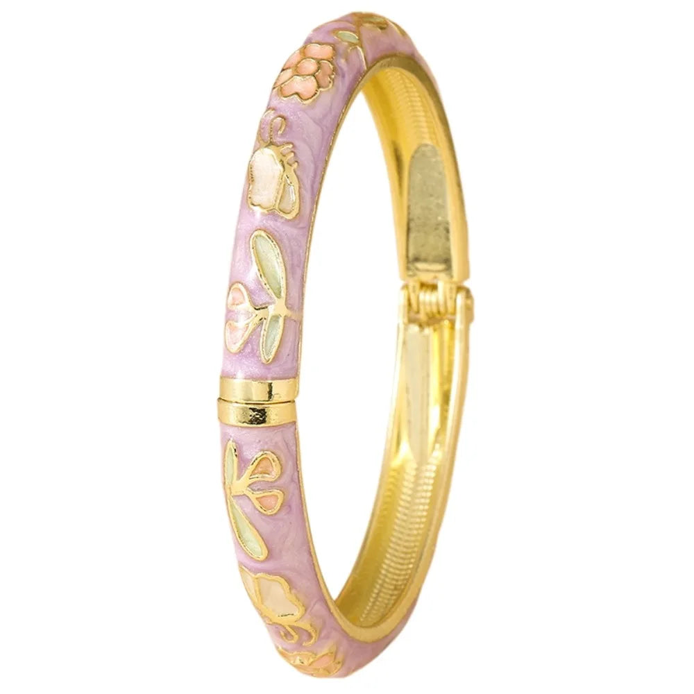 Enamel Cloisonné Bangle – Vintage Floral Women's Bracelet Enamel Bangle Bracelet PLUSH StyleB Purple