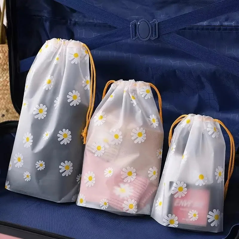 Daisy Waterproof Travel Cosmetic Bags – EVA Drawstring 5/10/20pk Travel Cosmetic Bag PLUSH