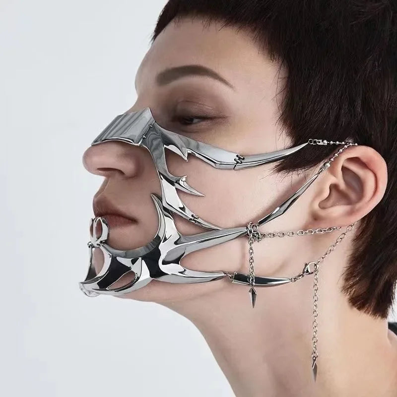 Cyberpunk Metal Chain Face Ornament – Gothic Mask Jewelry Face Chain Ornament PLUSH