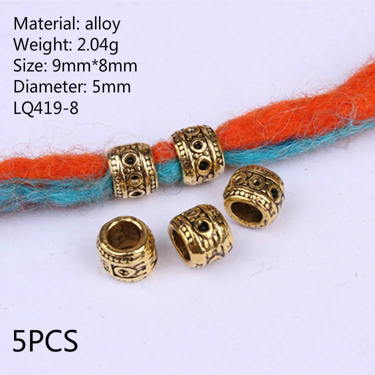 5pcs Metal Dreadlock Bead Cuffs Hair Braid Rings 3D Charms