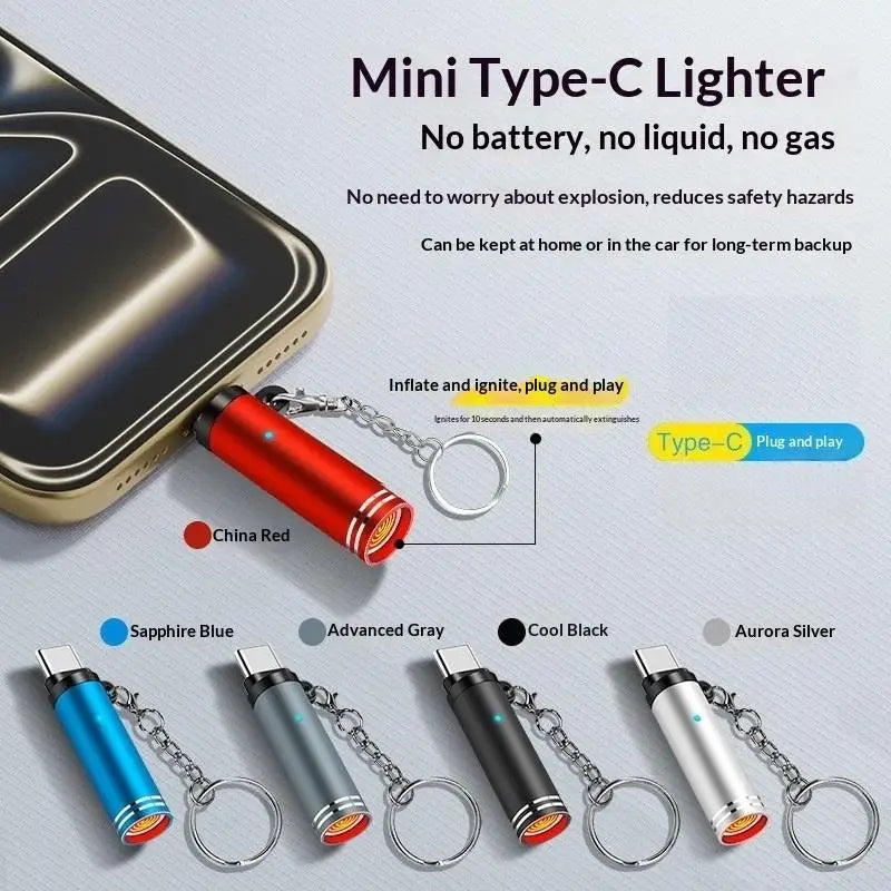 USB-C Flameless Lighter – Windproof Portable EDC Keychain Flameless USB Lighter PLUSH